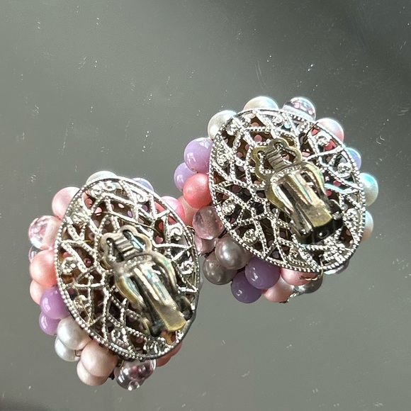 Pink & Purple Beaded Stone Clip-on Earrings made from Japan - Picture 5 of 12